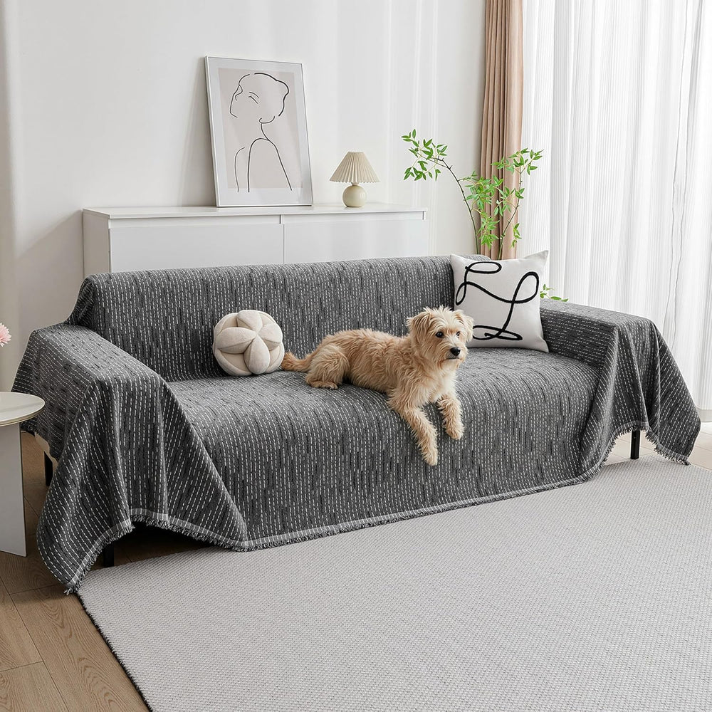 MYSKY HOME Couch Covers for Sofa, Dog Couch Cover Protector, Dark Grey Lines