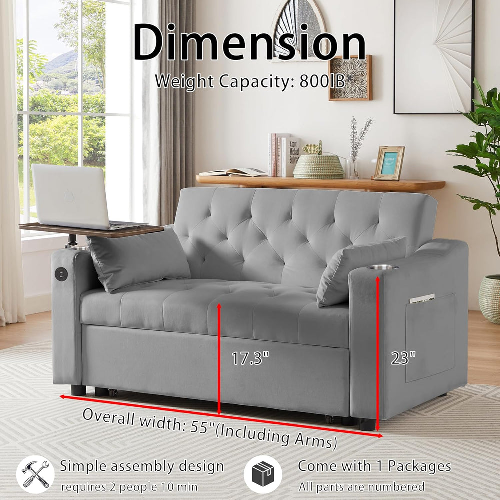 hansones 3-in-1 Convertible Sleeper Sofa Bed, Pullout Couch with 360° Swivel ...