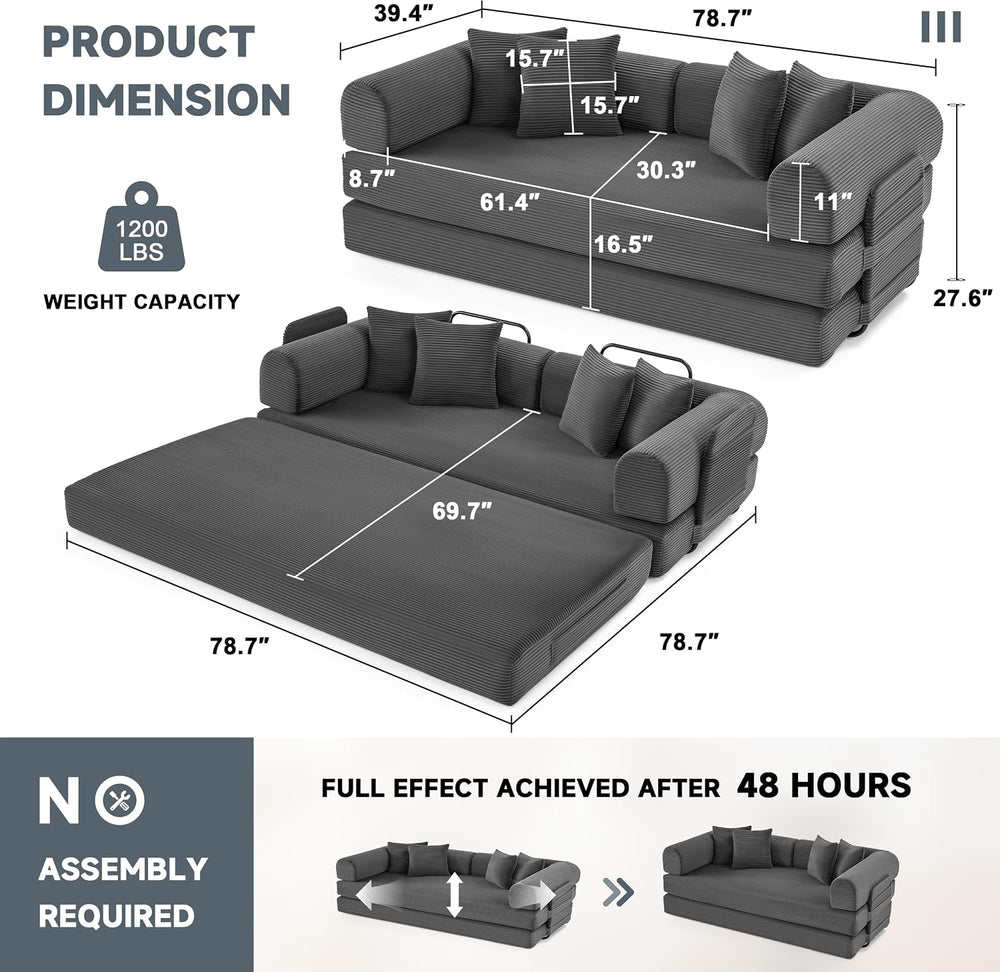 Weture 79" Oversized Boneless Couch with 4 Pillows,5 in 1 Convertible Sl...