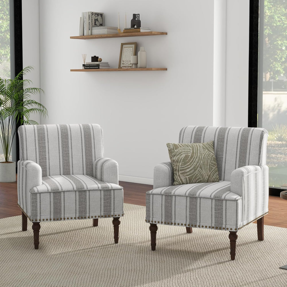 Stripe Accent Chair, Fabric Upholstered Armchair, Gray