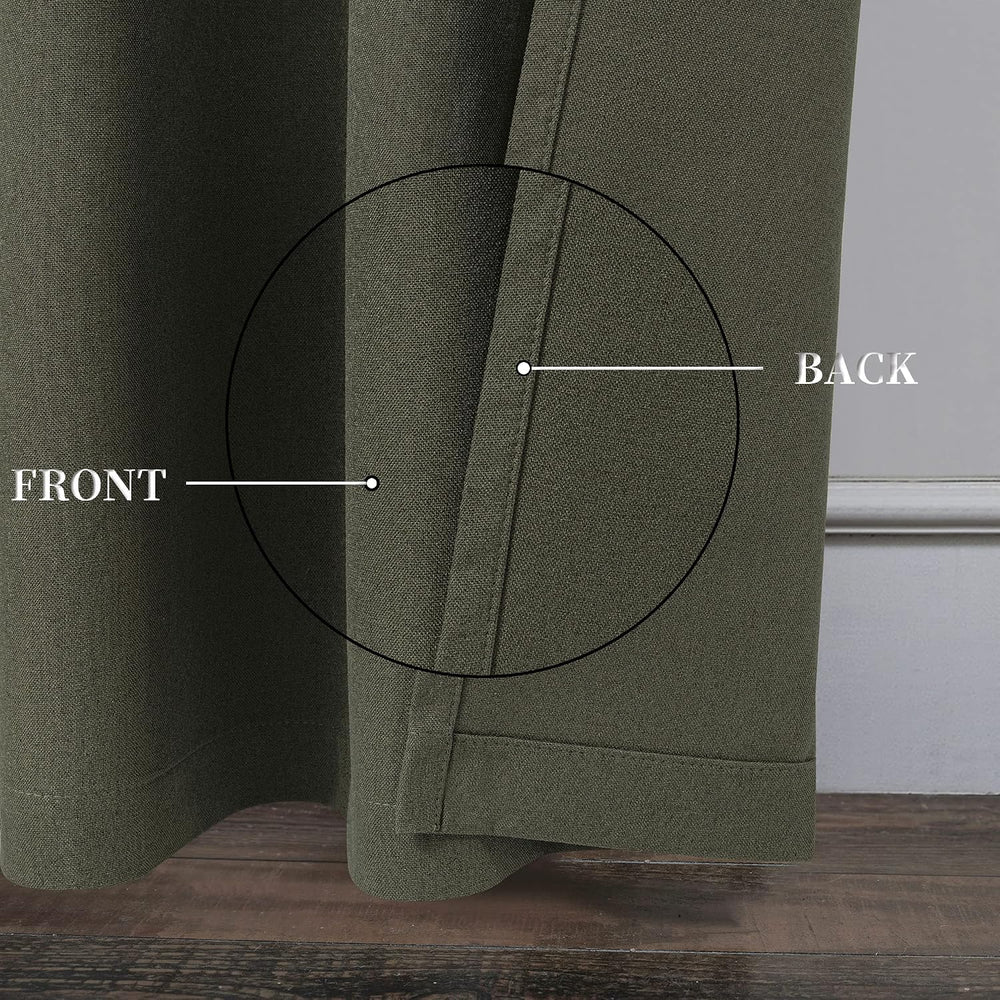 Dark Olive Green Linen 100% Blackout Curtains 84 Inches Long for Bedroom - 2 ...