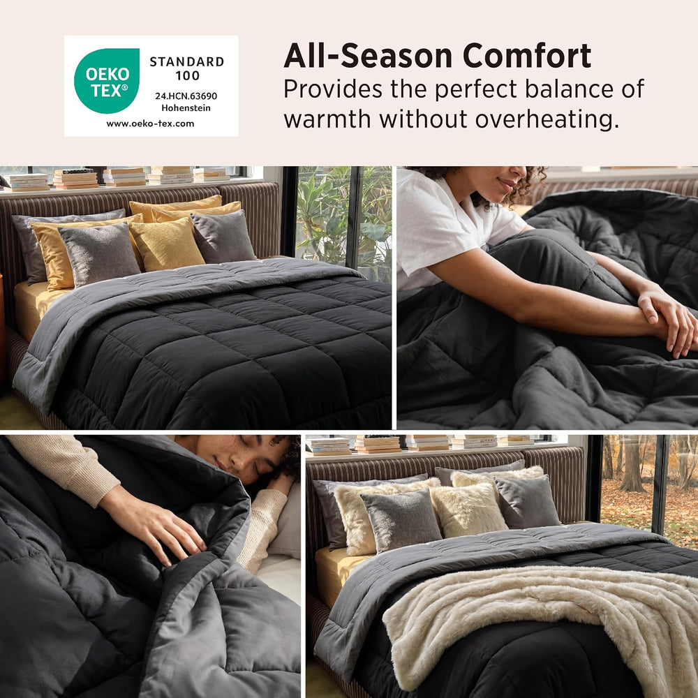 Bedsure Queen Comforter Duvet Insert - Bed Comforter Quilted, Black/Grey