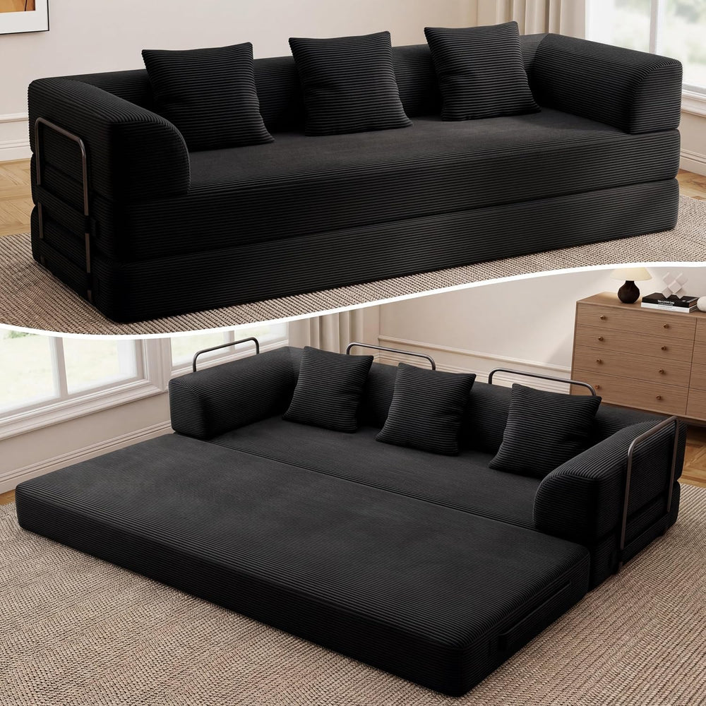 89" Convertible Futon Sofa Bed, Boneless Couch for Living Room, 3 Seater
