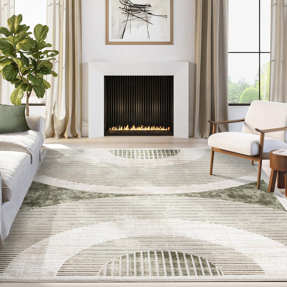 Abani Mid-Century Green Arch Washable Area Rug – 6' x 9' – Modern Geo...