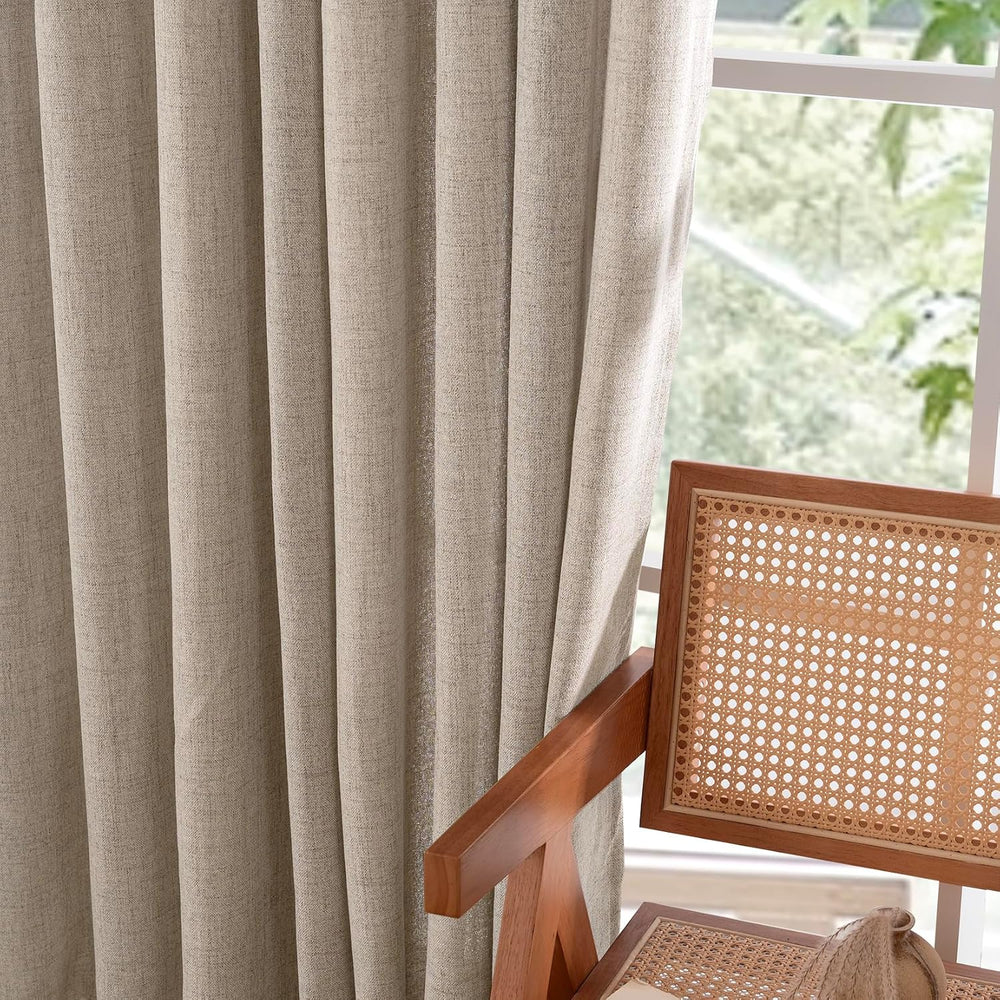YoungsTex Oatmeal Linen Farmhouse Curtains 84 Inches Long for Living Room