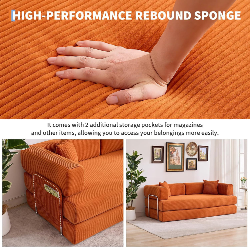 Garvee 5-in-1 Convertible Sofa Bed, 78.8" Modular Corduroy Sleeper with ...