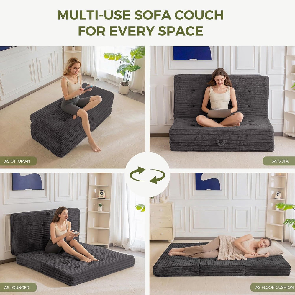 MAXYOYO Folding Sofa Couch Bed, 6 Inch Tri-Fold Floor Sofa Bed, Folding Mattr...