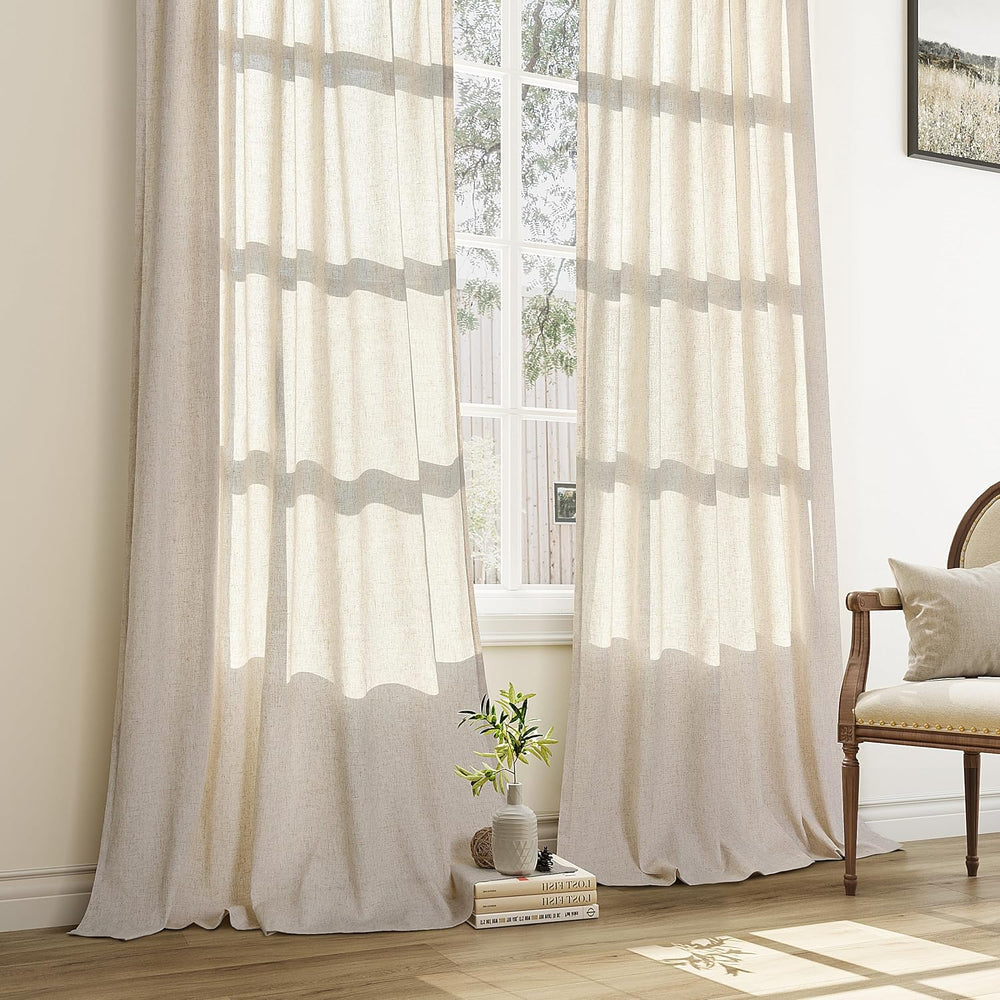 Aersas Linen Pleated Curtains 96 Inches Long for Living Room 2 Panels Cream