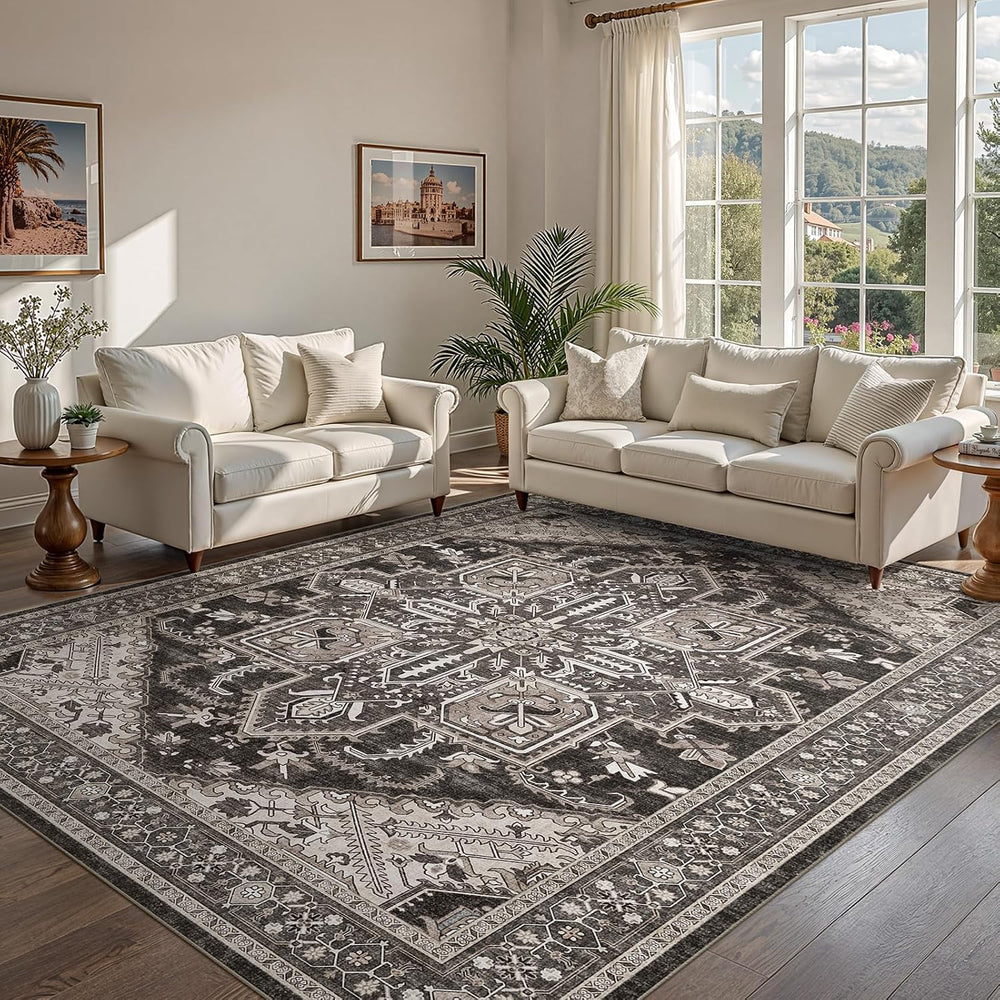 WITSHOCK 10x12 Washable Area Rug Vintage Rugs for Living Room Black