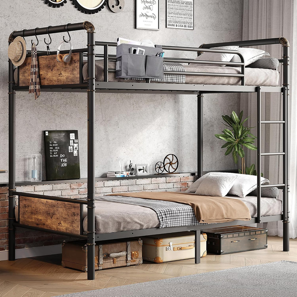 Jocoevol Metal Bunk Bed Twin Over Twin, Industrial Bunkbeds Heavy Duty Bed wi...