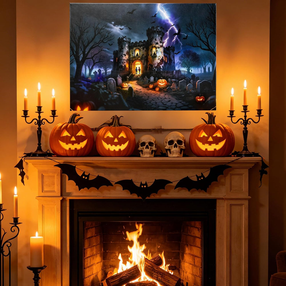 Halloween Canvas Wall Art with LED Lights and Sound Effects, 20x15 Inch