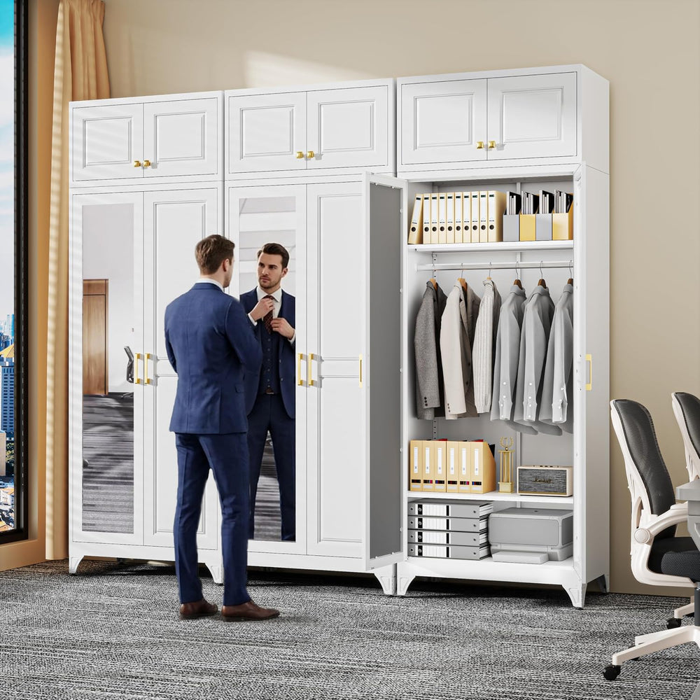 86" White Armoire Wardrobe Closet with Full Mirror