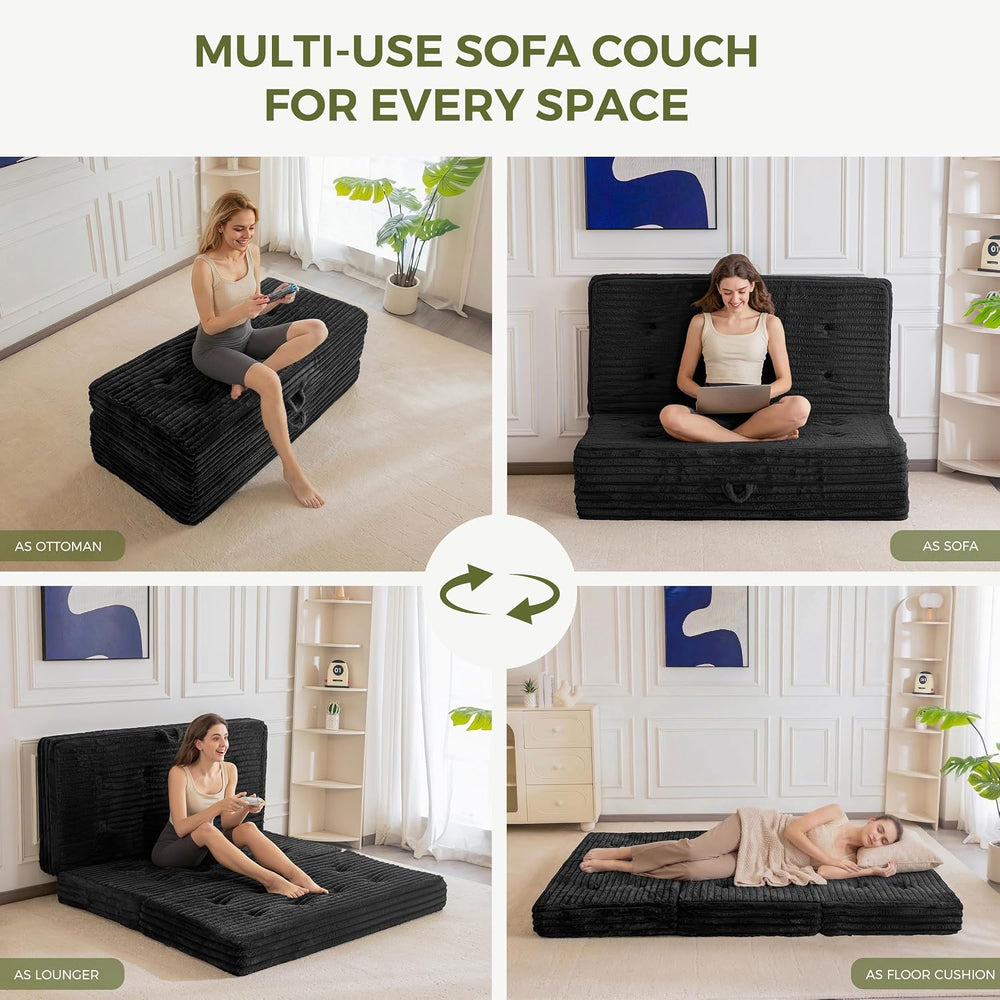 MAXYOYO Folding Sofa Couch Bed, 6 Inch Tri-Fold Floor Sofa Bed, Folding Mattr...