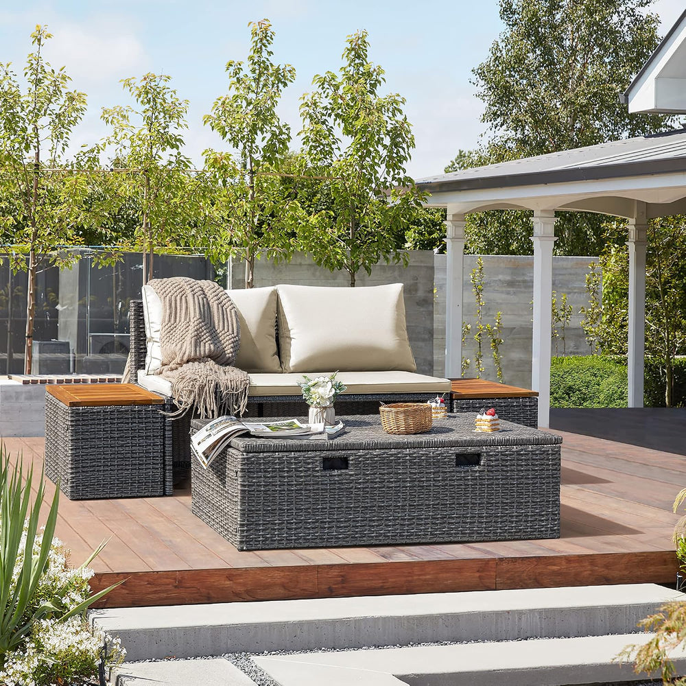 Devoko Outdoor Daybed Set Patio Day Bed,Rattan Lounge Bed