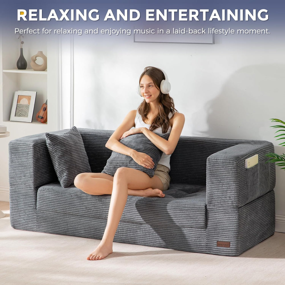 MAXYOYO 63" Folding Sofa Bed, Convertible Boneless Couch with Pillow