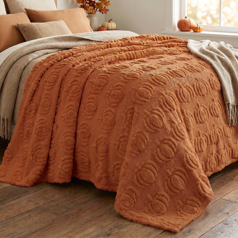 Horaldaily Fall Caramel Orange Pumpkin Faux Fur Throw Blanket 50x60