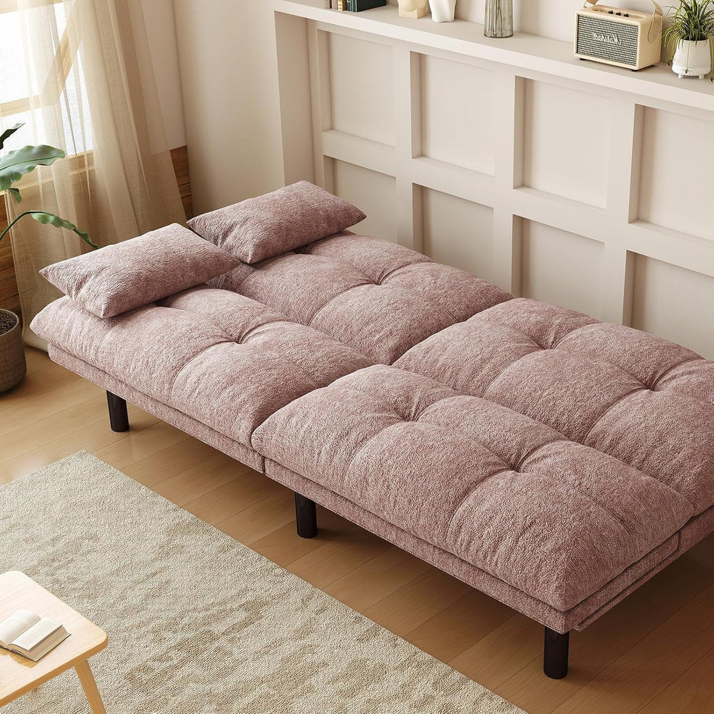 Convertible Futon Sofa Bed Chenille Fabric 70"(Pink)