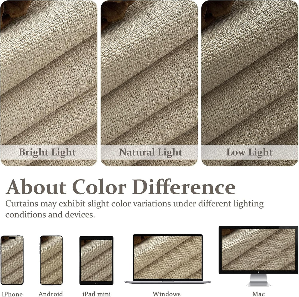 Heavy Natural Linen 100% Light Blocking Curtains & Drapes 96 Inches Long ...