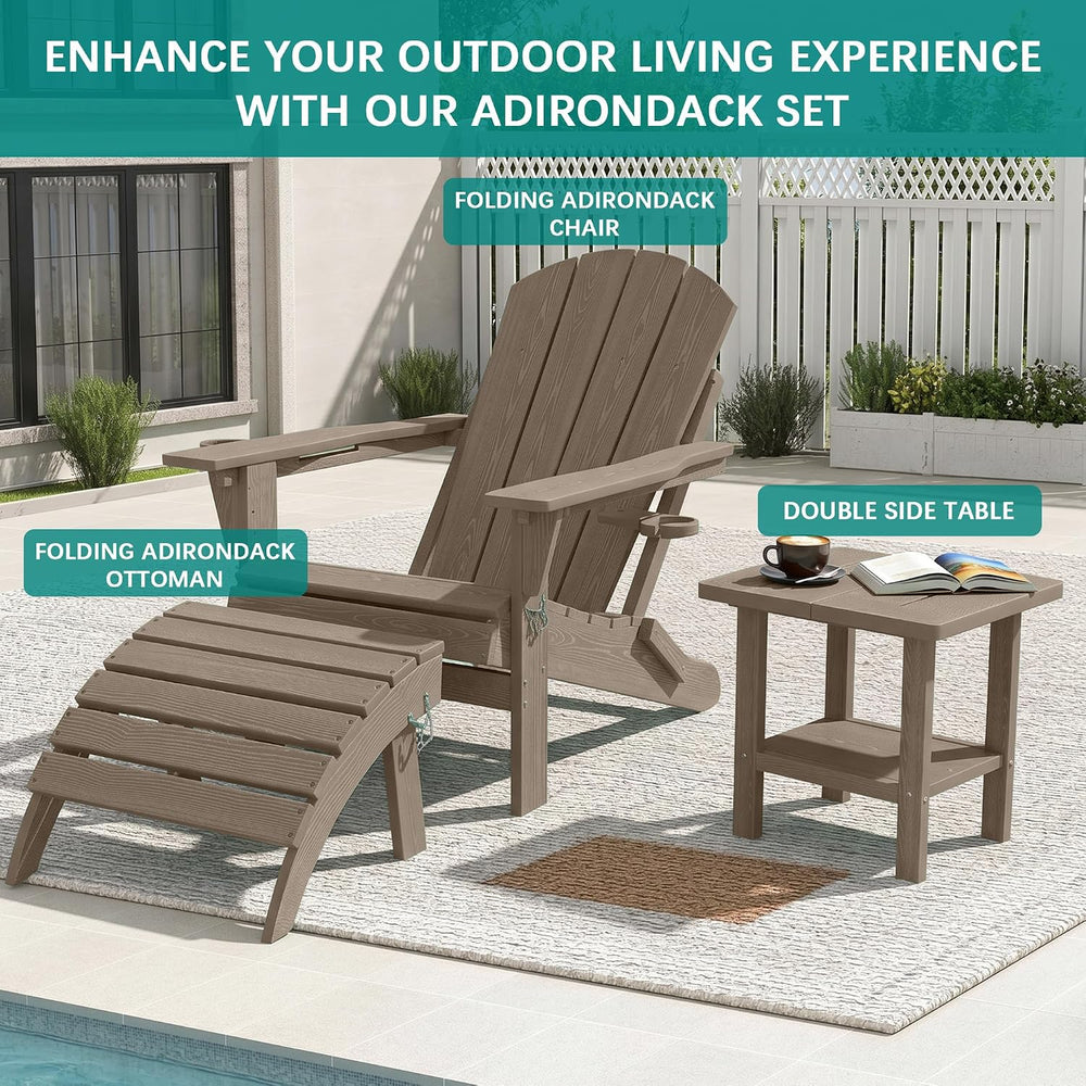 PLUUV Folding Adirondack Ottoman Footrest for Adirondack Chair, Brown