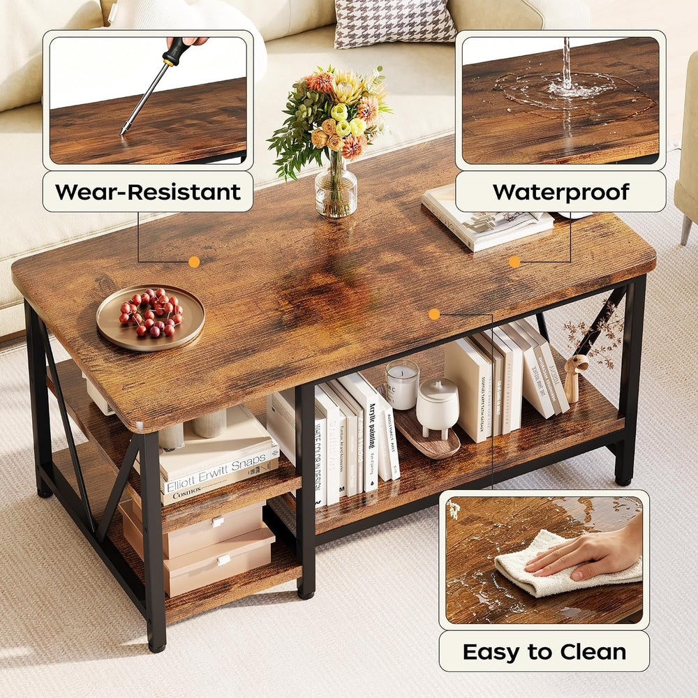 Coffee Table, 39.3" Farmhouse Coffee Table with Sturdy V-Frame Support