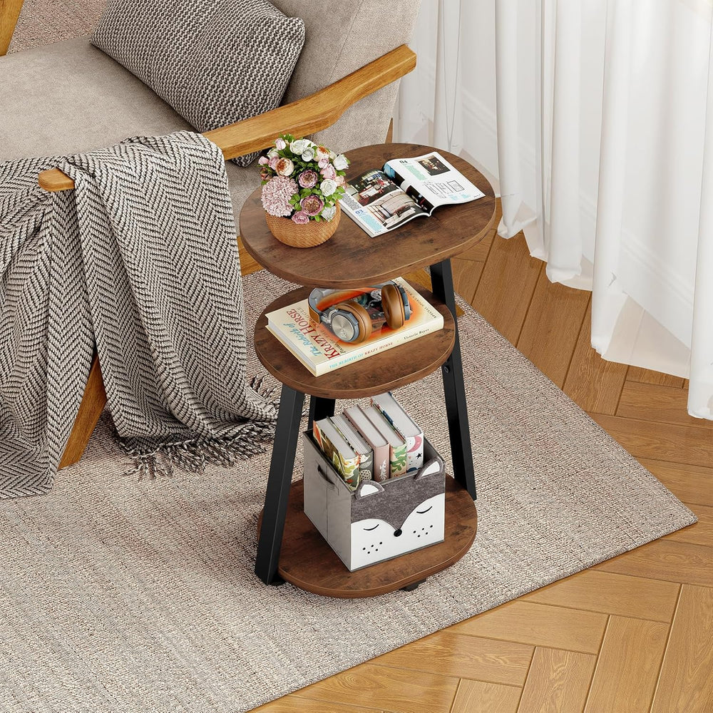 Kalrin Side Table, Small End Table with Metal Frame, 3-Tier Bedside Tables, R...