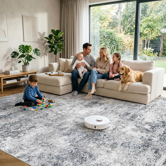 10x14 Washable Area Rug: Large Modern Abstract Living Room Rugs BlueGray