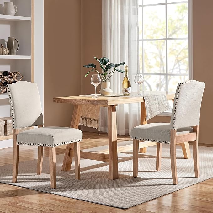 Yaheetech Upholstered Dining Chairs Set of 2 Classic Fabric Kitchen Chairs wi...