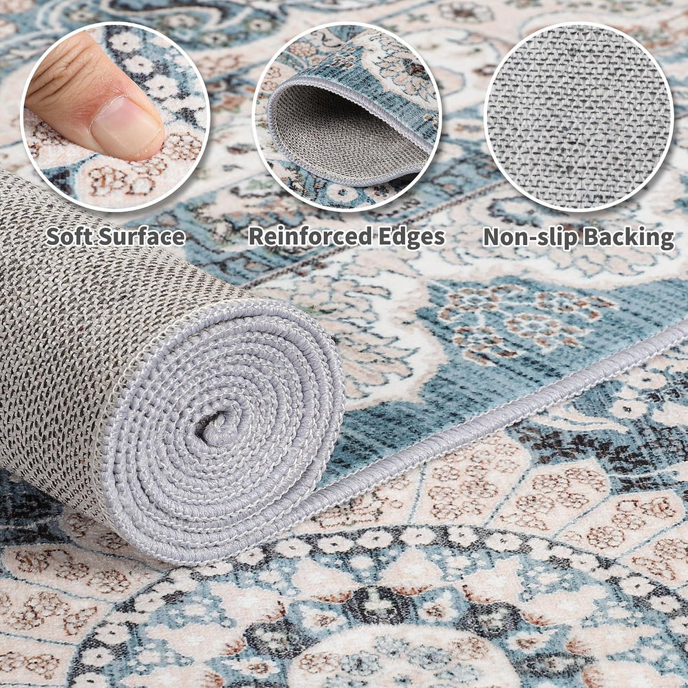 Foxmas 6x9 Blue Washable Area Rugs