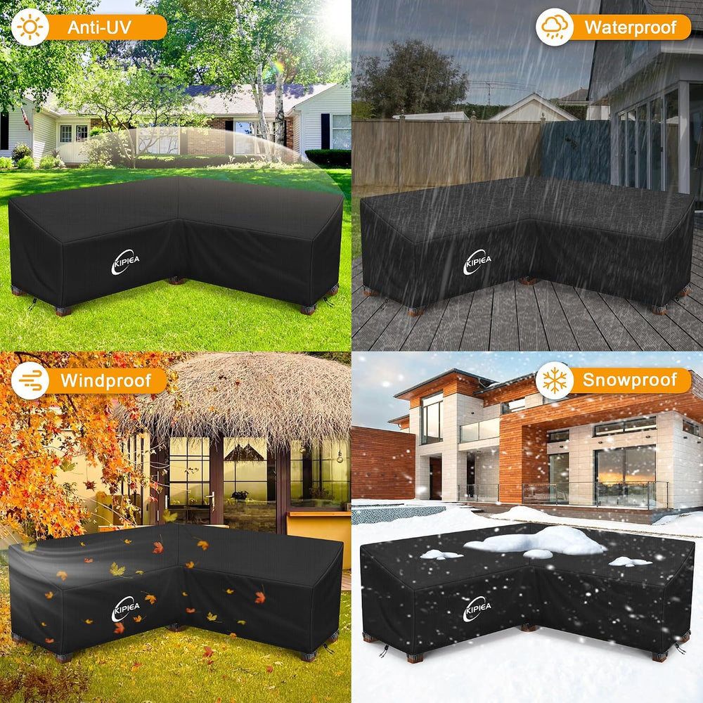 Kipiea Patio V-Shaped Sectional Sofa Cover, 420D Heavy-Duty Oxford Fabric Out...