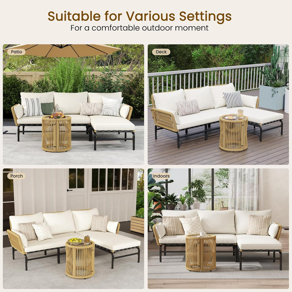 Yaheetech 3 Pieces L-Shaped Conversation Set, Outdoor Patio Furniture Set