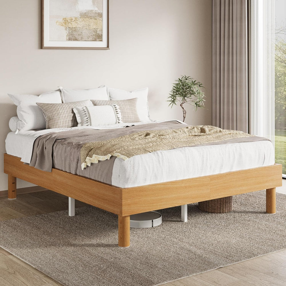 SHA CERLIN Full Size Wood Platform Bed, 7.9" Under-Bed Storage, Natural