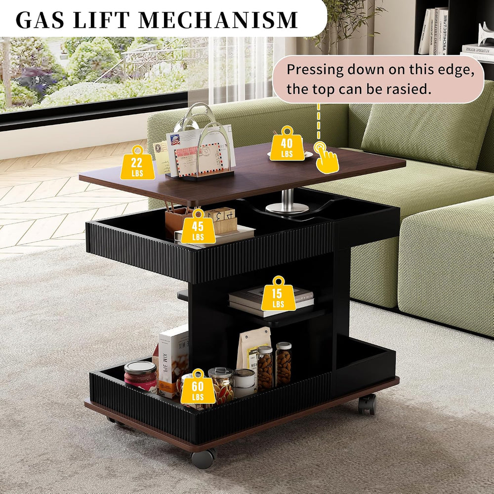 Modern Adjustable End Table with Wheels, 360ยฐ Rotating and Adjustable Lift-To...