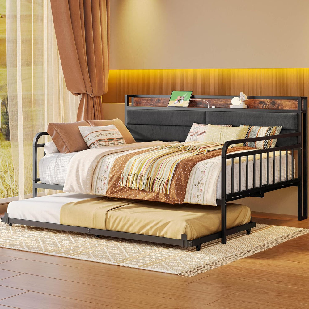 LIKIMIO Daybed with Trundle, Full Size Bed Frame, Black