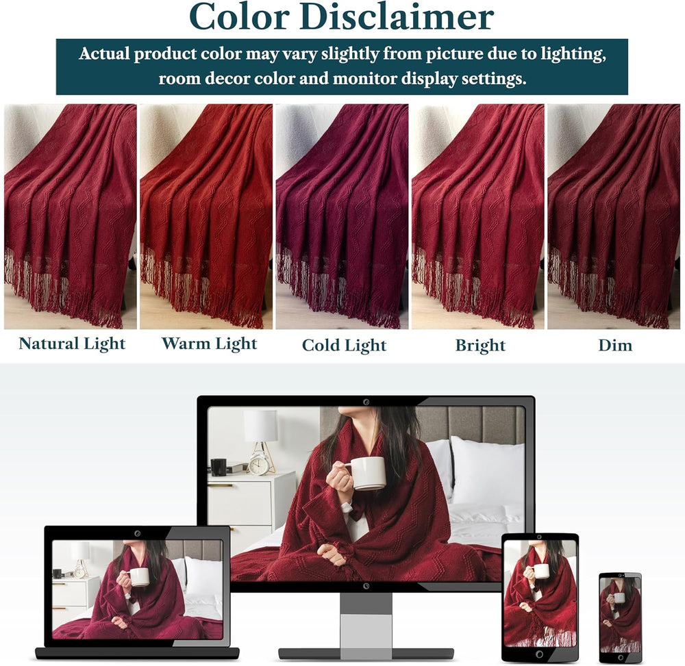 PAVILIA Maroon Red Knit Throw Blanket, Soft Knitted Farmhouse, 60x80
