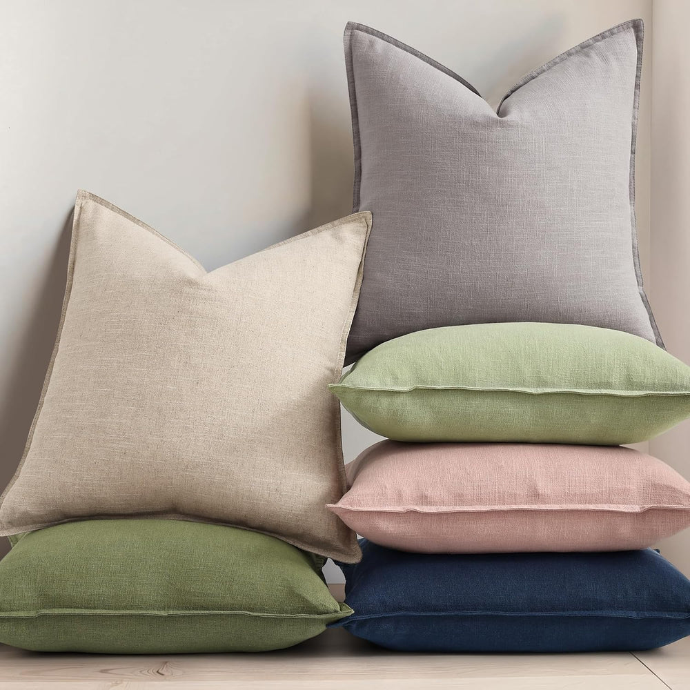 decorUhome Fall Navy Blue Linen Throw Pillow Covers 26x26 Set of 2