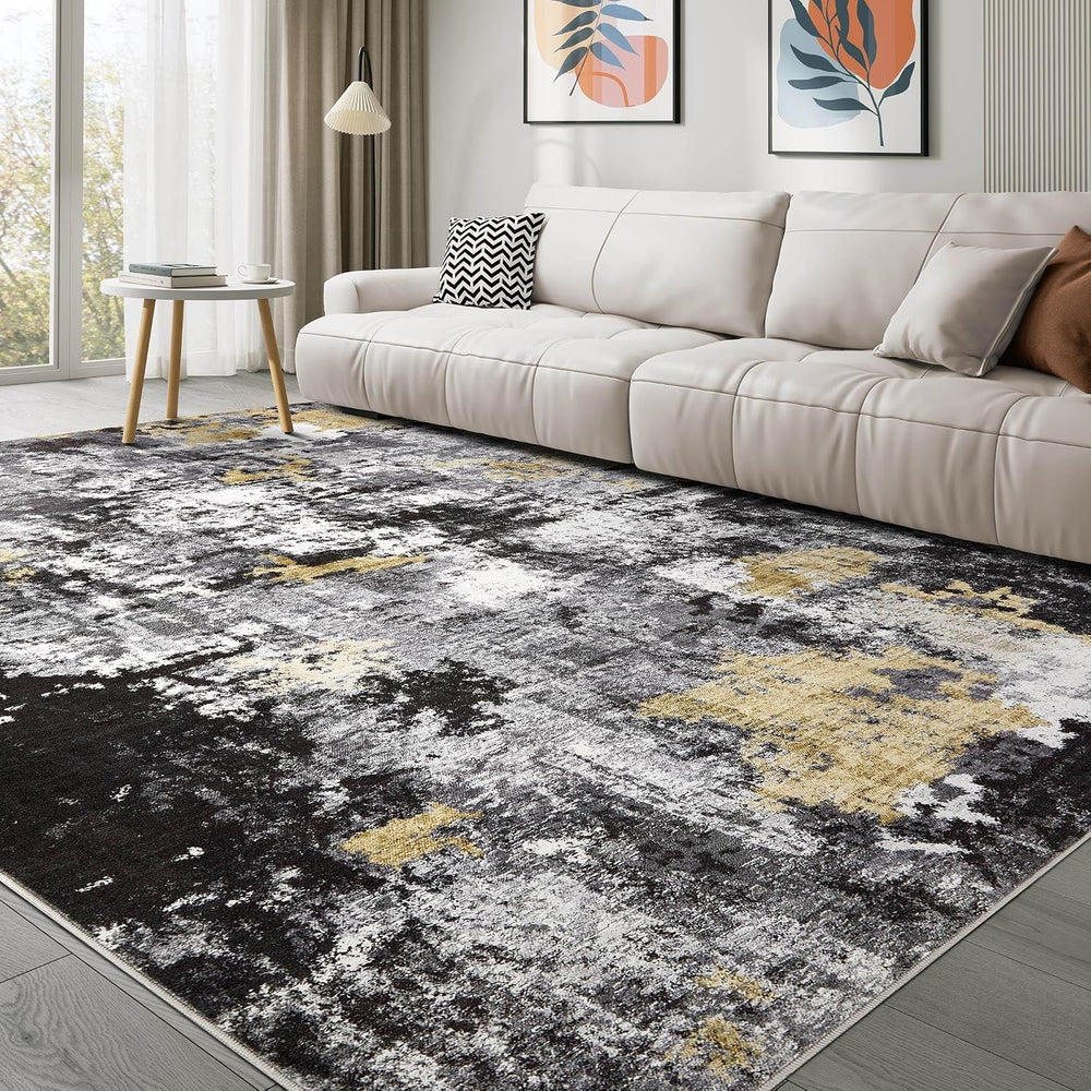Washable 10x14 Area Rugs for Living Room: Abstract Modern Home Decor Rug