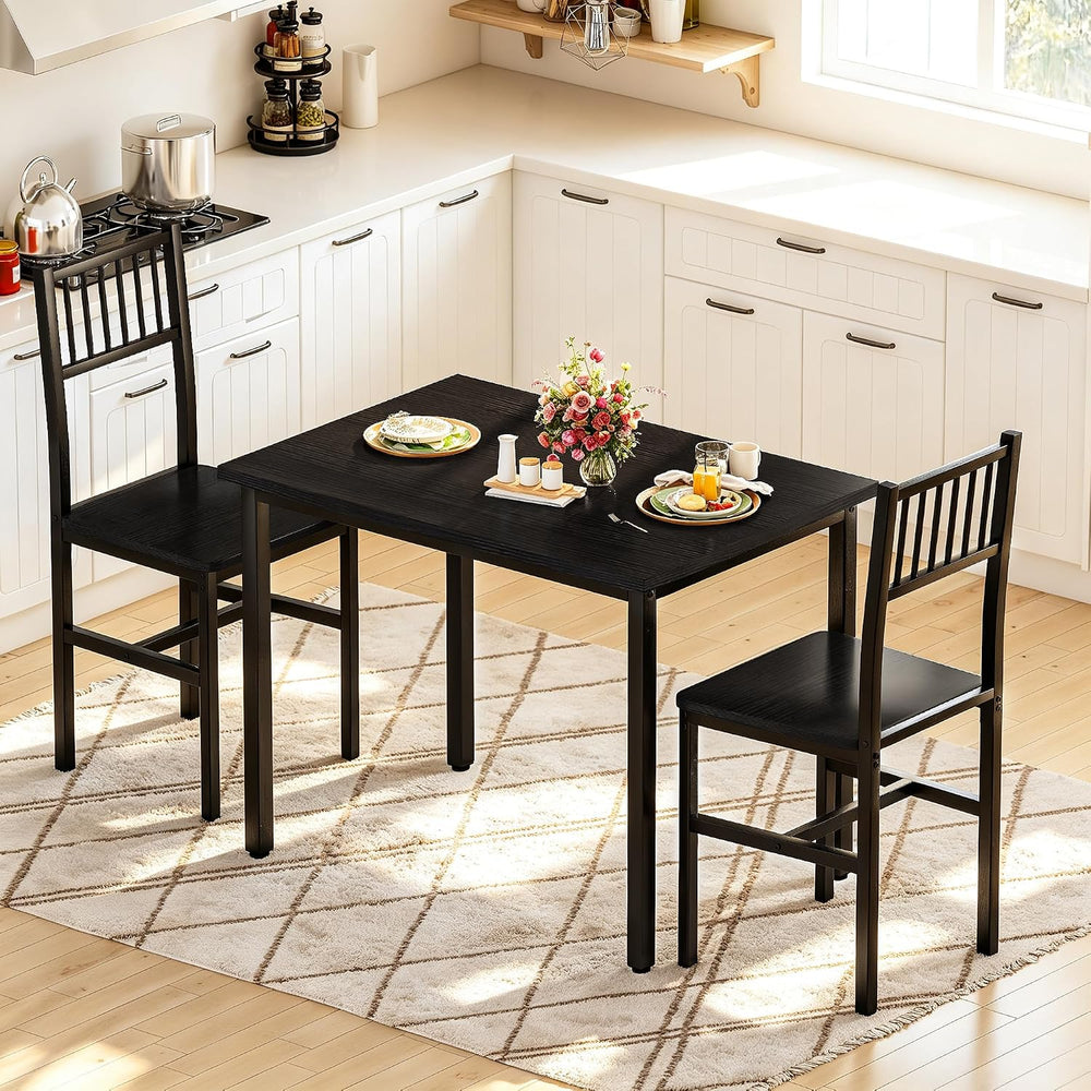 AWQM 3 Piece Dining Table, Small Kitchen Table Set for 2 with Chairs(Black)