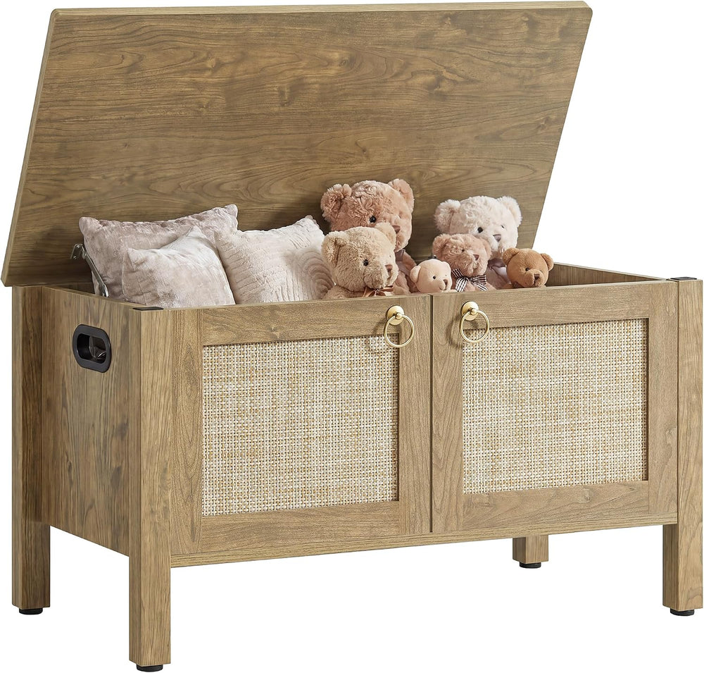 SICOTAS Rattan Storage Bench Boho Storage Chest with 2 Safety Hinges | Wood S...