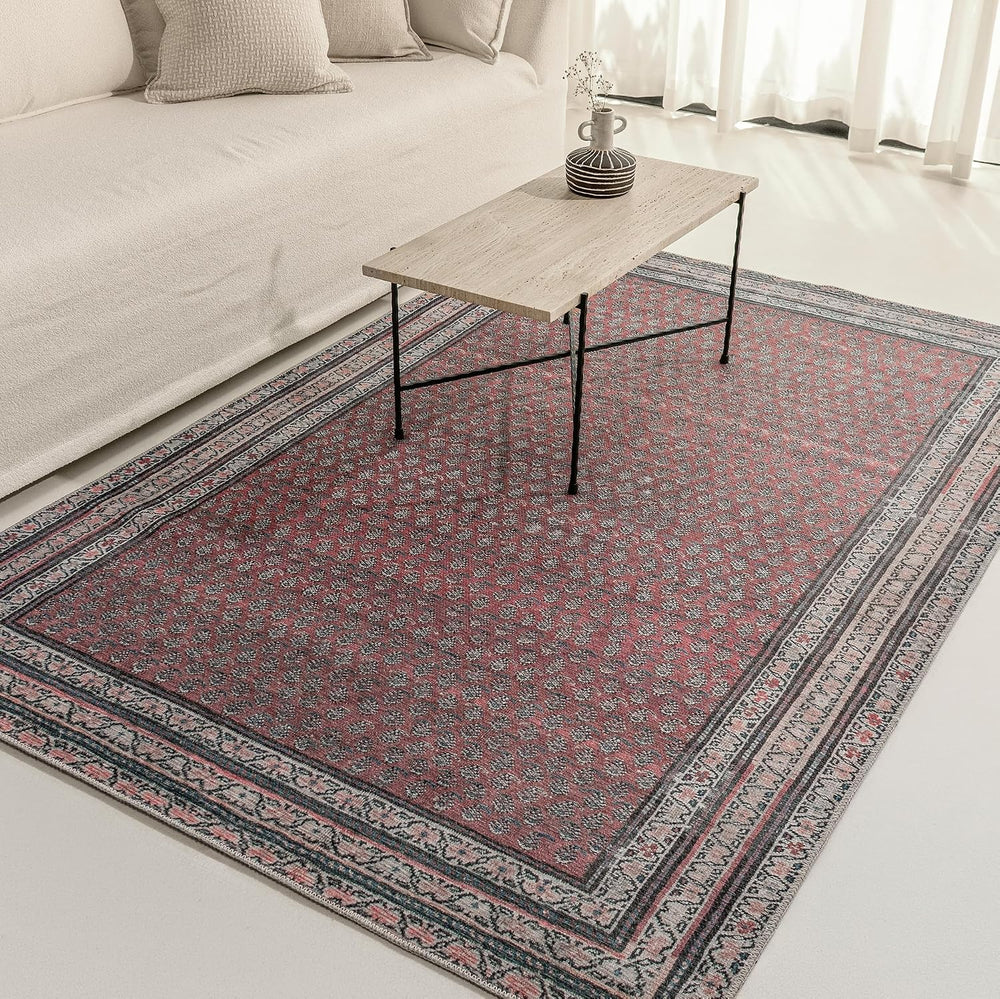 Rusty Rhythm 5' x 8' Burgandy Area Rug - Persian-inspired design