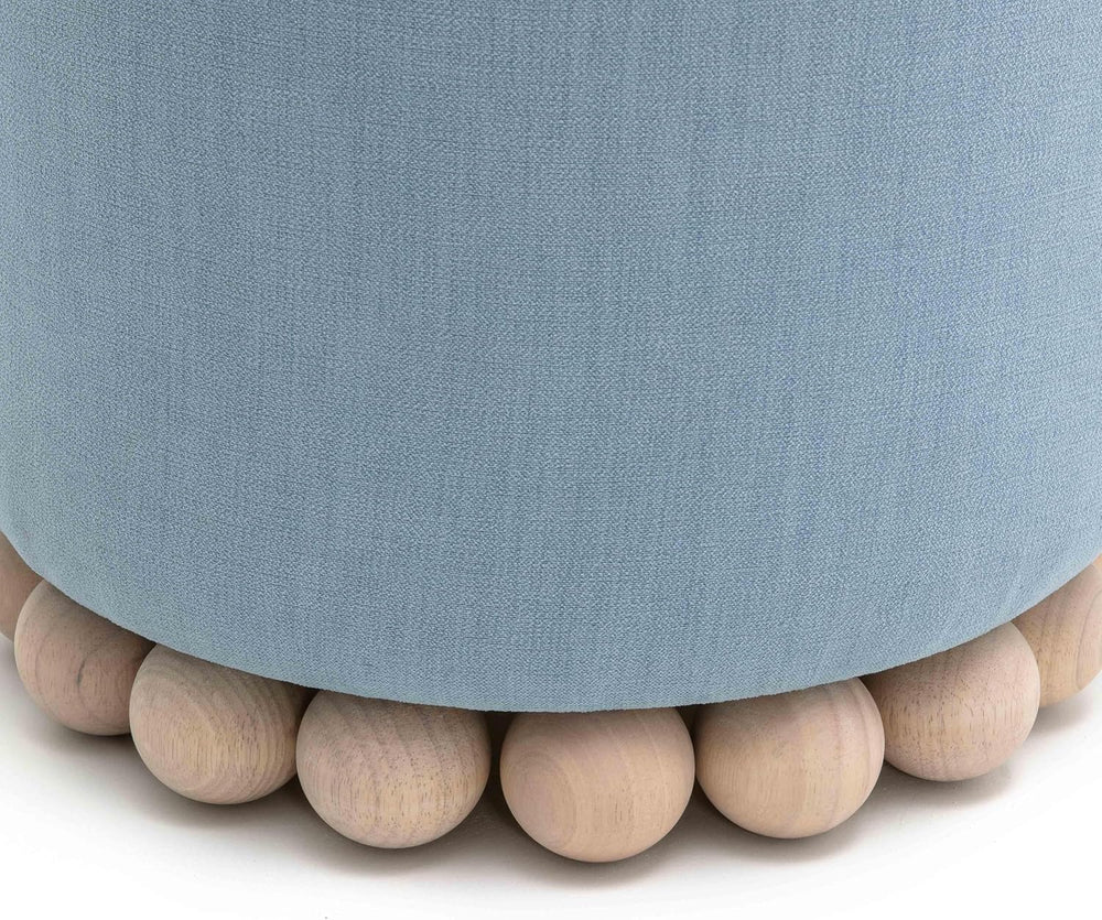First of a Kind Ottoman Foot Rest - Faded Blue Round Ottoman Stool with Solid...