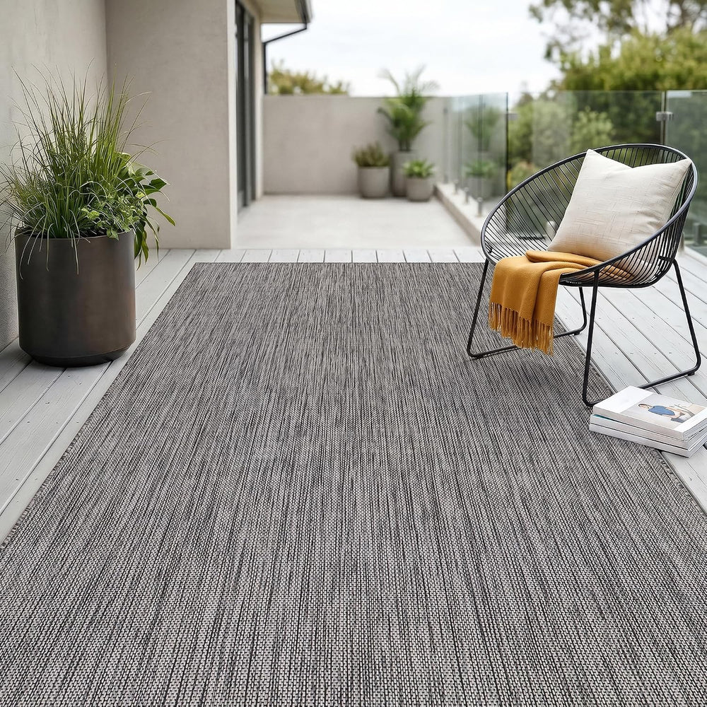 Outdoor Rug 8x10 Gray Washable Outside Rugs for Patios Porches Solid Modern W...