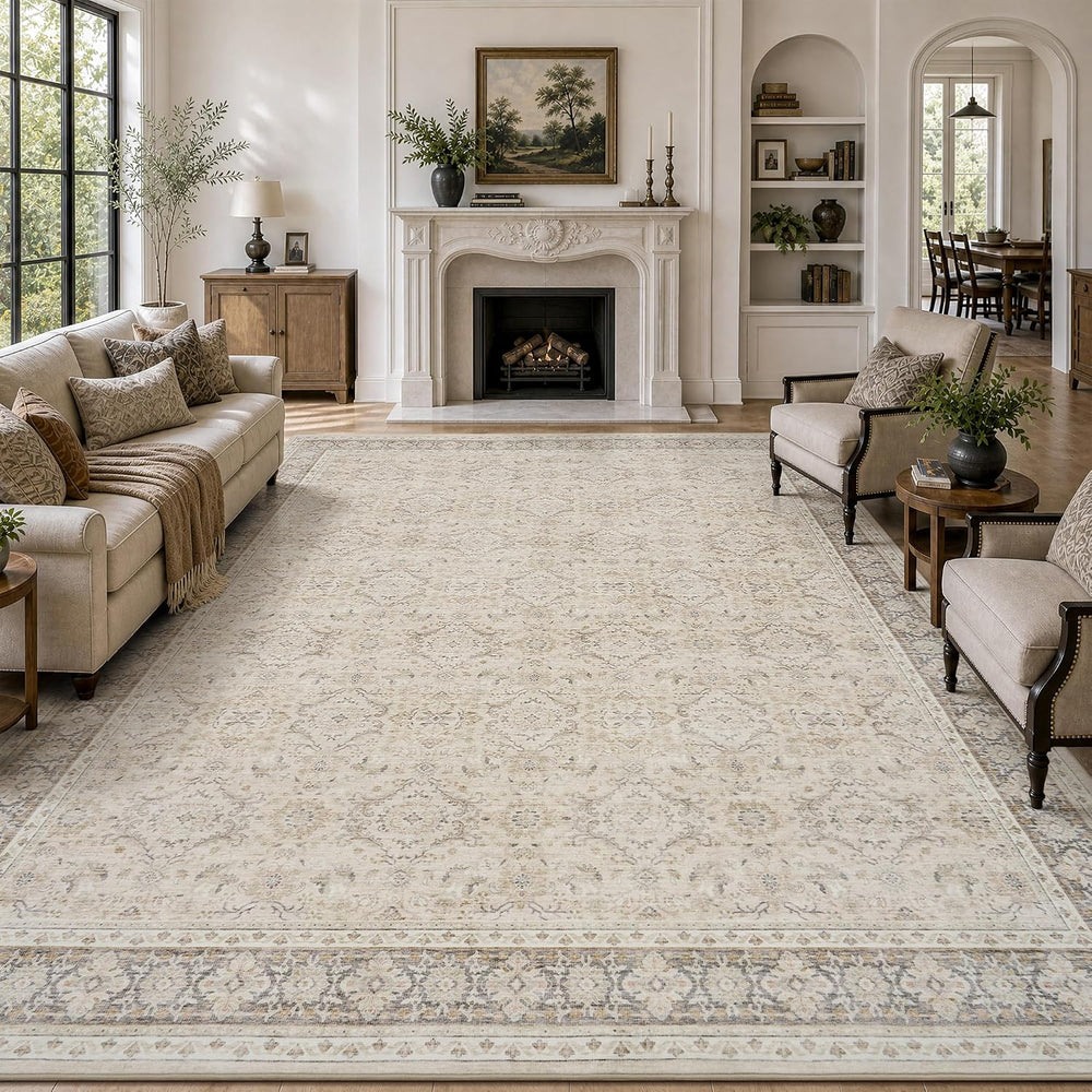 RESARE 5x7 Washable Area Rug Beige Vintage Distressed Rugs for Living Room