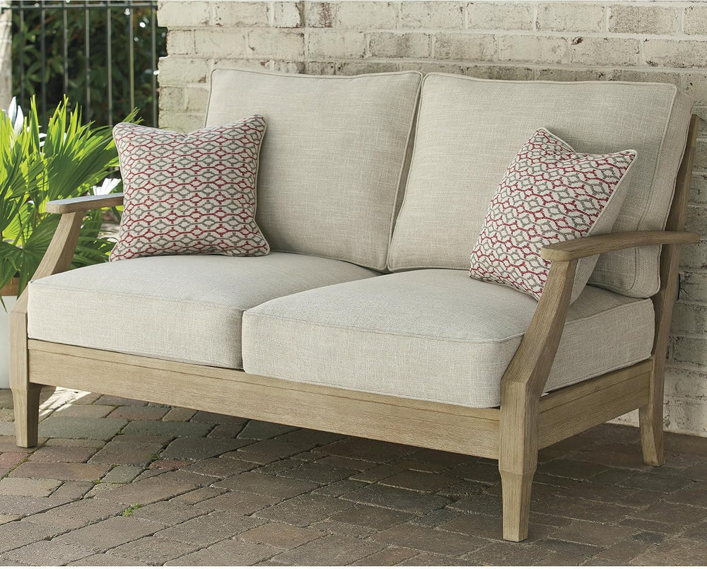 Signature Design by Ashley Clare View Outdoor Loveseat with Cushion, Beige