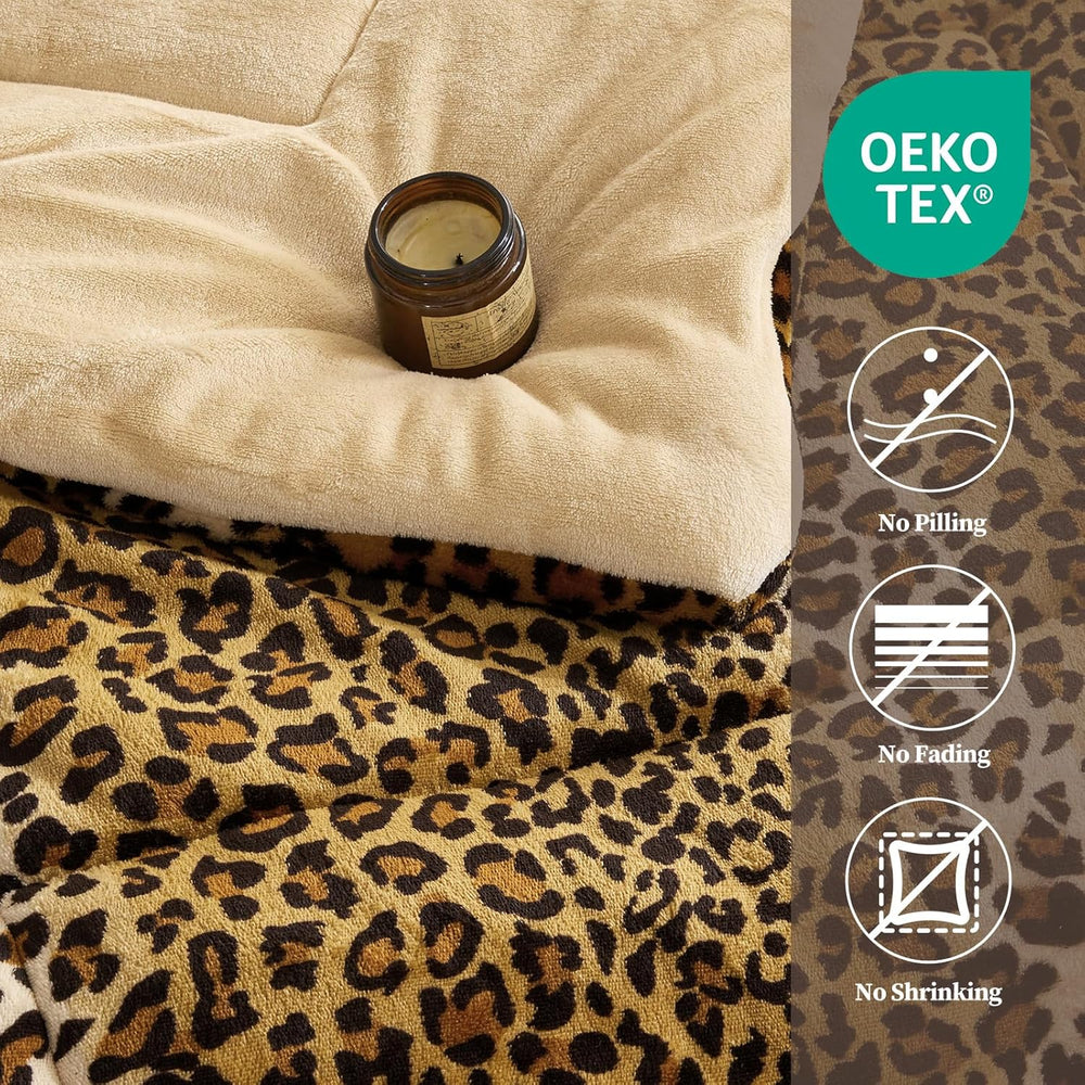 Petrichor Leopard Velvet Flannel Queen Comforter Set-Cheetah Print Western Bl...