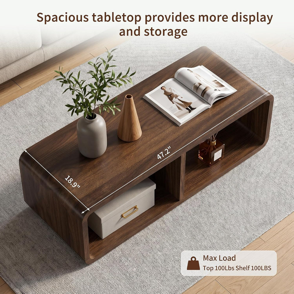 48" Modern Coffee Table with Storage Shelf, Living Room, Walnut
