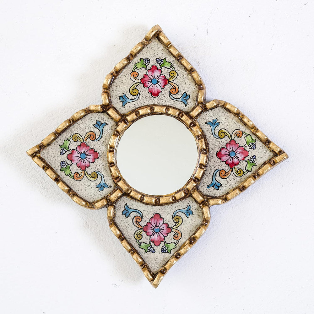 Peruvian Mirror Set 3, Floral Shapes, Turquoise Purple Beige