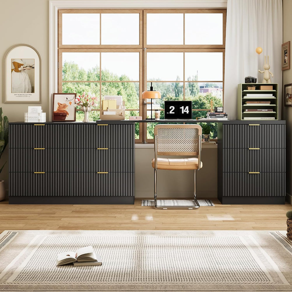 L-Shaped Rotatable 9 Drawer Dresser for Bedroom, 71" Wide Deformable Bla...