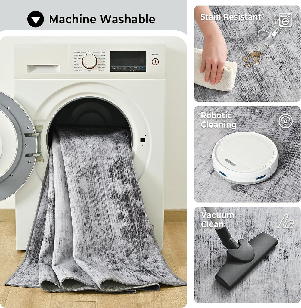 Toneed Washable 6x9 Grey Area Rug with Non-Slip Backing for Living Room