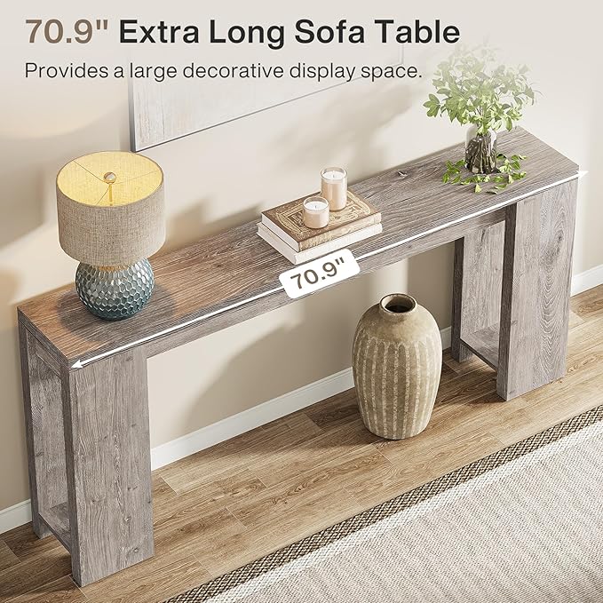 Tribesigns 70.9-Inch Extra Long Console Table, Farmhouse Wood Sofa Table Behi...