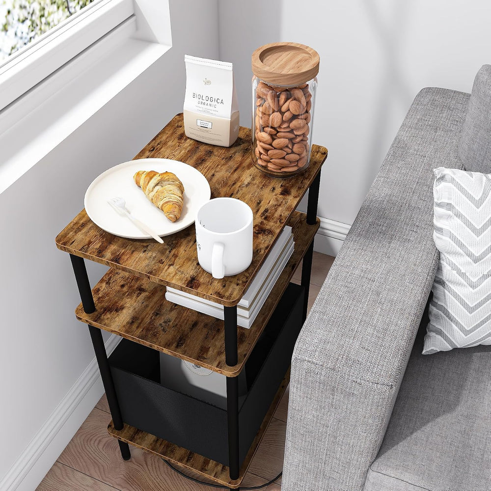 End Table with Charging Station & Outlet, Small Narrow Side Table for Bed...